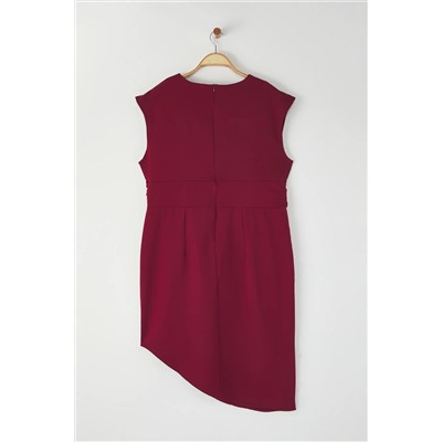 Bordo Dokuma Beli Büzgülü Elbise TBBSS22AH0247