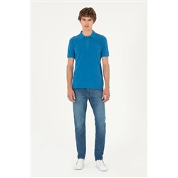 Erkek Slim Fit Polo Yaka Saks Basic Tişört
