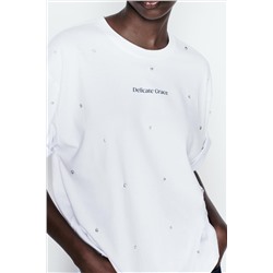 SLOGAN T-SHIRT WITH RHINESTONES