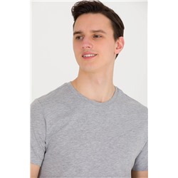 Erkek Gri Melanj Basic Bisiklet Yaka Tişört