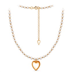 Колье из золочёного серебра с пресноводным культивированным жемчугом - Сердце, 39 (+5) см 241-20-211-39з