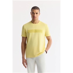 Avva, Erkek Sarı Bisiklet Yaka Enjeksiyon Baskılı İnterlok T-Shirt A51Y1021