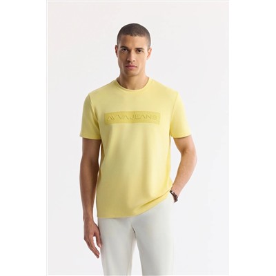 Avva, Erkek Sarı Bisiklet Yaka Enjeksiyon Baskılı İnterlok T-Shirt A51Y1021