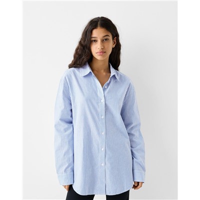 Striped long sleeve poplin shirt