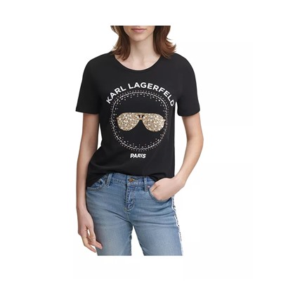 Karl Lagerfeld Paris Karl Lagerfeld Sequin Sunglass Tee