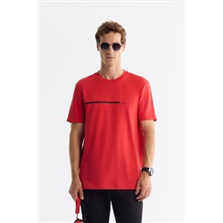 Kırmızı Bisiklet Yaka Elastan İnterlok T-Shirt