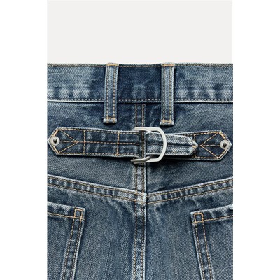 DENIM TRF LOW-RISE BERMUDA SHORTS WITH TAB
