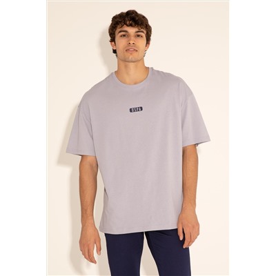 Erkek Oversize Fit Bisiklet Yaka Gri Tişört
