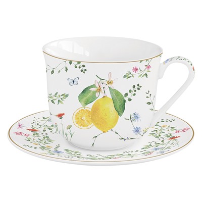Пара чайная, 1 перс, 2 пр, 370 мл, фарфор P, белая, Цветы и лимоны, Fleurs et Citrons, 62847
