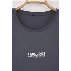 Antrasit Oversize Fit %100 Pamuk Ön ve Arka Baskılı Örme Büyük Beden T-Shirt TBBSS25BF00002
