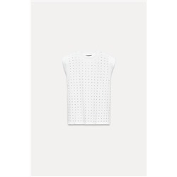 T-SHIRT WITH PADDED SHOULDERS AND RHINESTONES