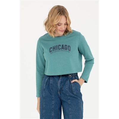 Kadın Mint Bisiklet Yaka Sweatshirt