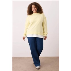 Sarı Alttan T-Shirt Çıkma Görünümlü İnce Örme Büyük Beden Sweatshirt TBBAW23AO00023