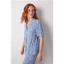 Pijama largo camisero viscosa flores