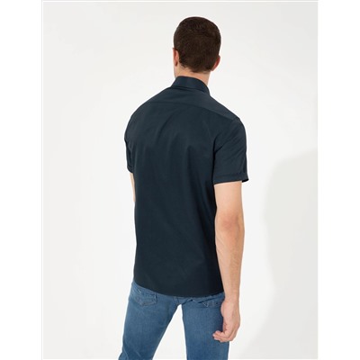 Lacivert Regular Fit Kısa Kollu Gömlek