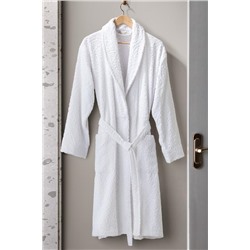 Bernay %100 Pamuk Jakarlı Unisex Şalyaka Bornoz - Beyaz - Natural Koleksiyon