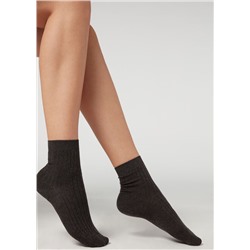 Kurze gerippte Socken mit Baumwolle und Kaschmir