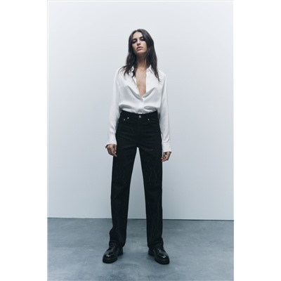 ZW COLLECTION STRAIGHT-LEG MID-RISE RHINESTONE JEANS