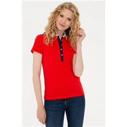 Kadın Kırmızı Basic Polo Yaka Tişört