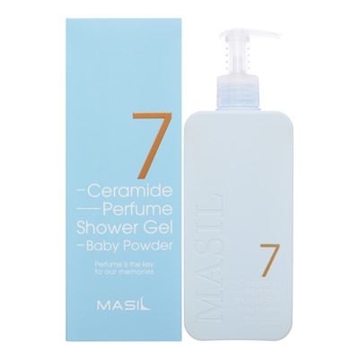 061535 MASIL 7 CERAMIDE PERFUME SHOWER GEL BABY POWDER Парфюмированный гель для душа с керамидами и ароматом детской присыпки 500мл