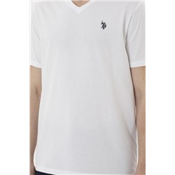 Erkek Regular Fit V Yaka Beyaz Basic Tişört