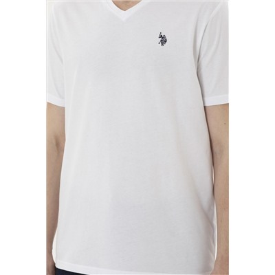 Erkek Regular Fit V Yaka Beyaz Basic Tişört