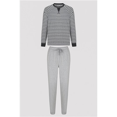Penti Şerit Detaylı Uzun Kollu Pantolon Gri Pijama Takımı PHOPGU5A23SK-GY3