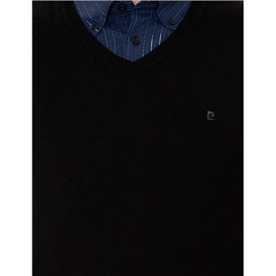 Siyah Slim Fit V Yaka Basic Triko Kazak