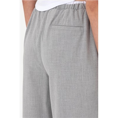 Kadın Gri Bel Detaylı Loose Fit Kanvas Pantolon