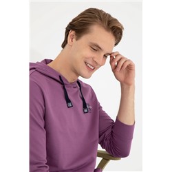 Erkek Menekşe Kapüşonlu Basic Sweatshirt