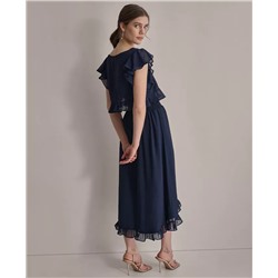 DKNY Women's Ruffled Gauze Smocked-Waist Tulip-Hem Dress