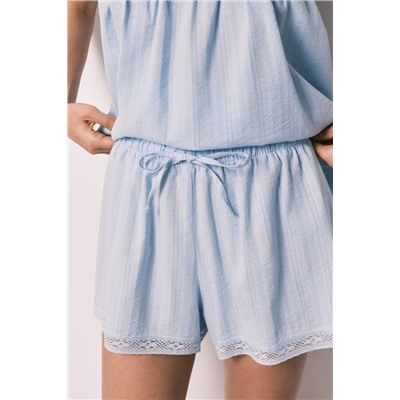 Pijama corto algodón encaje azul