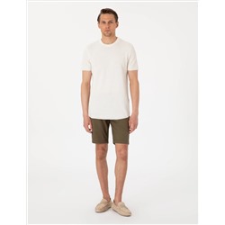 Haki Slim Fit Beli Lastikli Bağcıklı Dokuma Şort