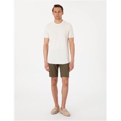Haki Slim Fit Beli Lastikli Bağcıklı Dokuma Şort