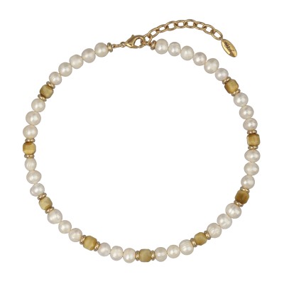 Колье Селена (жемчуг белый 8мм, улексит; покрытие золото) 40-45см, Есть комплект