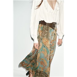 FALDA MIDI ESTAMPADA CINTURÓN