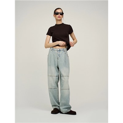 Голубые джинсы-баррель