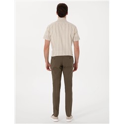 Haki Slim Fit Keten Görünümlü Kanvas Pantolon