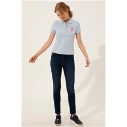 Kadın Açık Mavi Basic Polo Yaka Tişört