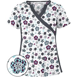UA Wild Garden White Mock Wrap Scrub Top