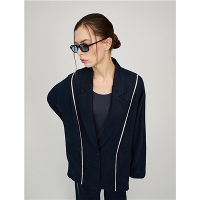 Синий жакет изо льна с кантами