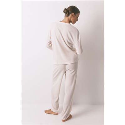 Pijama largo textura waffle blanco