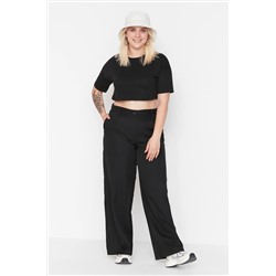 Trendyol Curve Siyah Wide Leg/Geniş Paça Dokuma Büyük Beden Kumaş Pantolon TBBAW23AR00007