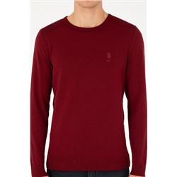 Erkek Slim Fit Bisiklet Yaka Bordo Basic Kazak