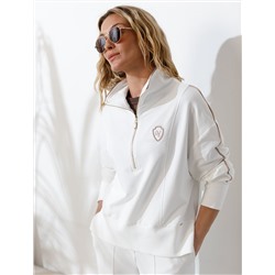 Джемпер с воротом на молнии и лампасами из футера двухнитки с эластаном