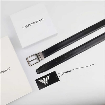 Мужской ремень из серой глянцевой кожи с вращающейся пряжкой  АРМАН*И