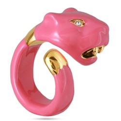 Кольцо Пантера (эмаль фуксия, кристаллы SW белые; покрытие золото), Есть комплект