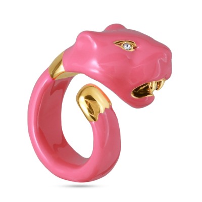 Кольцо Пантера (эмаль фуксия, кристаллы SW белые; покрытие золото), Есть комплект