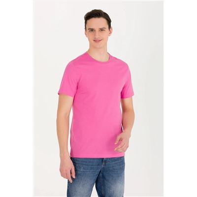 Erkek Pembe Basic Bisiklet Yaka Tişört