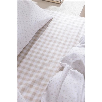 Botie King Size %100 Pamuk Ranforce Baskılı Nevresim Takımı - Bej